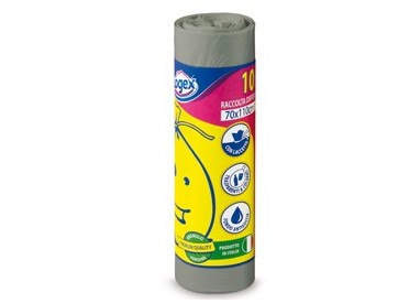 10 SACCHI IMMONDIZIA 70X110CM 120LT HD 16µ GRIGIO LOGEX