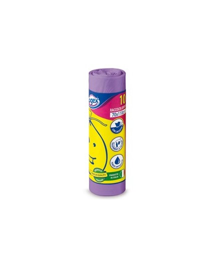 10 SACCHI IMMONDIZIA 70X110CM 120LT HD 16µ VIOLA LOGEX