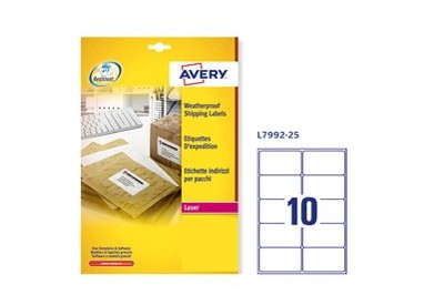 Poliestere adesivo L7992 bianco imperm 25fg A4 99,1x57mm (10et/fg) laser Avery