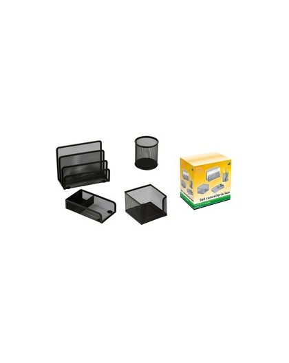 Set scrivania 4 accessori in rete metallica nero 1424 LEBEZ