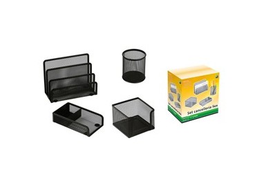 Set scrivania 4 accessori in rete metallica nero 1424 LEBEZ