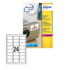 Poliestere adesivo extra L6141 bianco 20fg A4 63,5x33,9mm (24et/fg) laser Avery