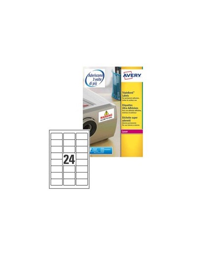 Poliestere adesivo extra L6141 bianco 20fg A4 63,5x33,9mm (24et/fg) laser Avery