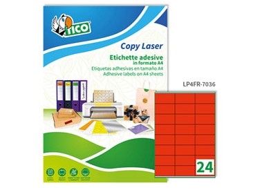 Etichetta adesiva LP4F rosso fluo 70fg A4 70x36mm (24et/fg) Tico