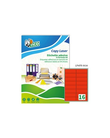 Etichetta adesiva LP4F rosso fluo 70fg A4 99,1x34mm (16et/fg) Tico