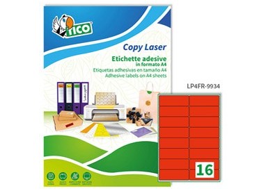 Etichetta adesiva LP4F rosso fluo 70fg A4 99,1x34mm (16et/fg) Tico