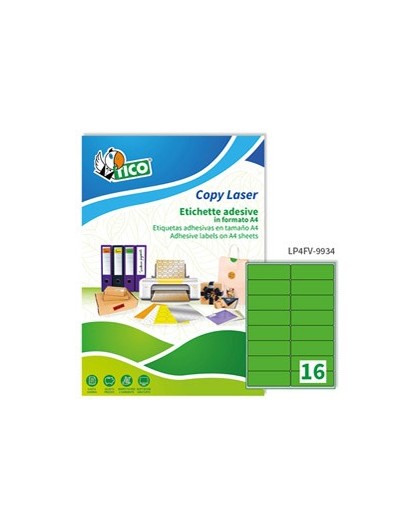Etichetta adesiva LP4F verde fluo 70fg A4 99,1x34mm (16et/fg) Tico