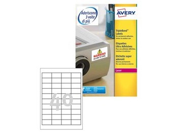 Poliestere adesivo extra L6140 bianco 20fg 45,7x25,4mm (40et/fg) laser Avery