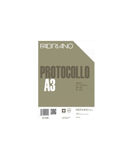 Protocollo 1rigo 200fg 60gr f.to A3 chiuso (21x29,7cm) Fabriano