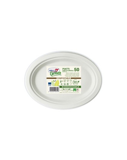 50 PIATTI OVALE 26x19,5cm BIODEGRADABILI Dopla Green
