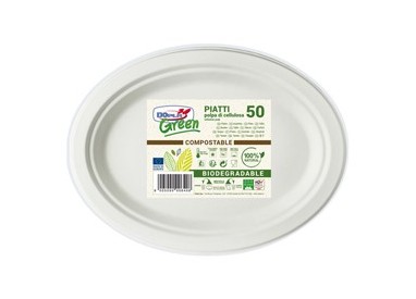 50 PIATTI OVALE 26x19,5cm BIODEGRADABILI Dopla Green