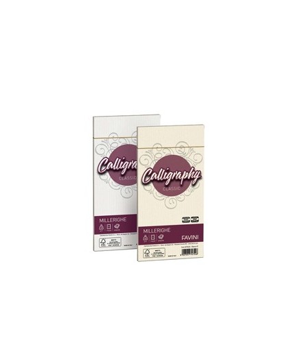 25 BUSTE CALLIGRAPHY MILLERIGHE 110X220MM 100GR 01 BIANCO