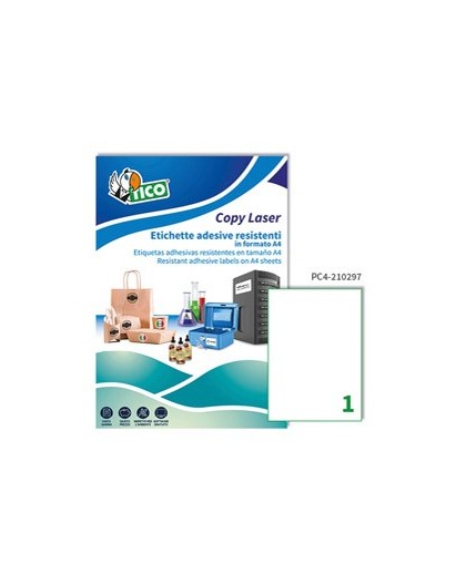 Poliestere adesivo PC4 trasparente 100fg A4 210x297mm (1et/fg) laser Tico