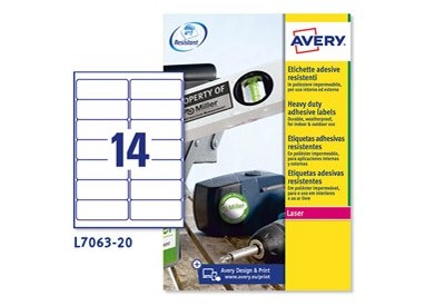Poliestere adesivo L7063 bianco 20fg A4 99,1x38,1mm (14et/fg) laser Avery