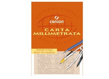 BLOCCO CARTA OPACA MILLIMETRATA 210x297mm 10FG 80GR CANSON