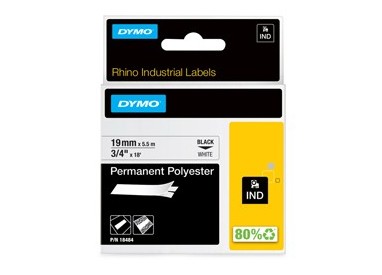 NASTRO POLIESTERE PERMANENTE 19mm x 5.5mtnero su bianco 18484 RHINO