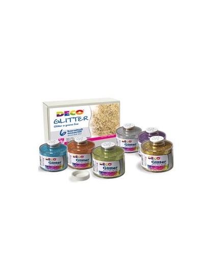 SET 6 BARATTOLI GLITTER GRANA FINE ML150 colori assortiti ART 05404 DECO
