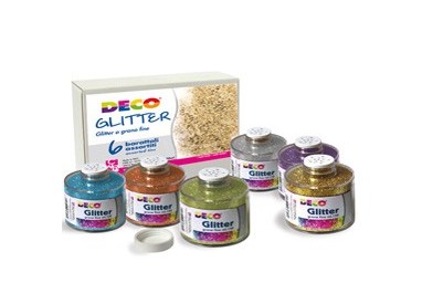 SET 6 BARATTOLI GLITTER GRANA FINE ML150 colori assortiti ART 05404 DECO