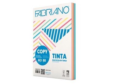 CARTA COPY TINTA MULTICOLOR A3 80gr 250fg mix 5 colori tenui FABRIANO