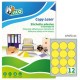 Etichetta adesiva LP4F giallo fluo 70fg A4 tonda Ø63,5mm (12et/fg) Tico