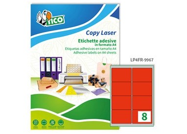Etichetta adesiva LP4F rosso fluo 70fg A4 99,1x67,7mm (8et/fg) Tico