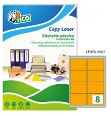 Etichetta adesiva LP4F arancio fluo 70fg A4 99,1x67,7mm (8et/fg) Tico