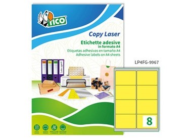 Etichetta adesiva LP4F giallo fluo 70fg A4 99,1x67,7mm (8et/fg) Tico