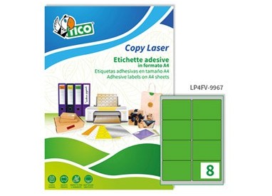 Etichetta adesiva LP4F verde fluo 70fg A4 99,1x67.7mm (8et/fg) Tico