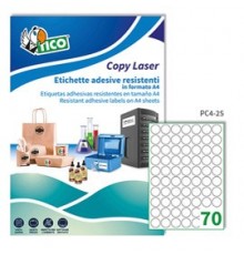 Poliestere adesivo PC4 trasparente 100fg A4 Ø25mm (70et/fg) laser Tico