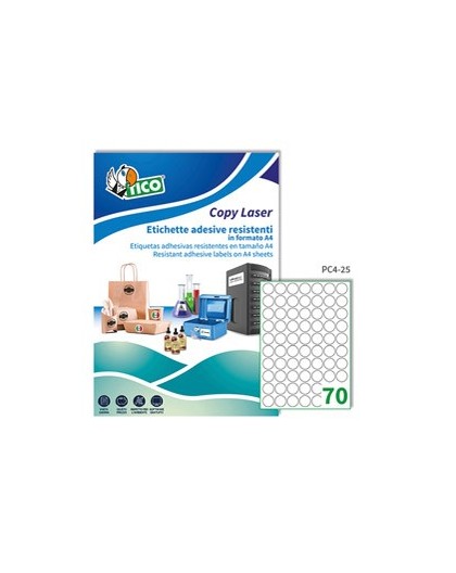 Poliestere adesivo PC4 trasparente 100fg A4 Ø25mm (70et/fg) laser Tico