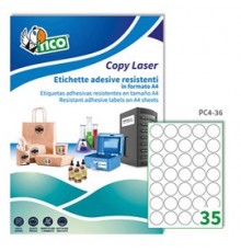 Poliestere adesivo PC4 trasparente 100fg A4 Ø36mm (35et/fg) laser Tico