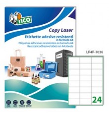 Poliestere adesivo LP4P bianco 70fg A4 70x36mm (24et/fg) laser Tico