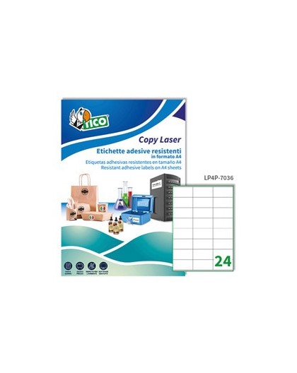 Poliestere adesivo LP4P bianco 70fg A4 70x36mm (24et/fg) laser Tico