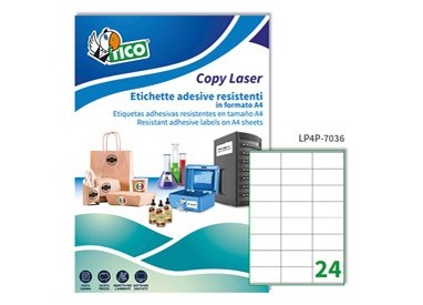 Poliestere adesivo LP4P bianco 70fg A4 70x36mm (24et/fg) laser Tico