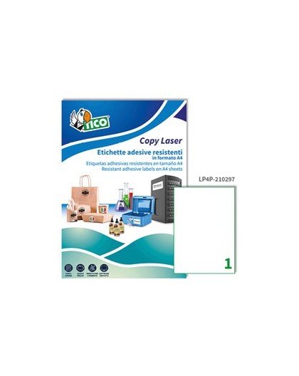 Poliestere adesivo LP4P bianco 70fg A4 210x297mm (1et/fg) laser Tico