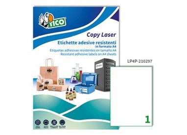 Poliestere adesivo LP4P bianco 70fg A4 210x297mm (1et/fg) laser Tico