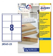 Poliestere adesivo J8565 trasparente 25fg A4 99,1x67,7mm (8et/fg) inkjet Avery