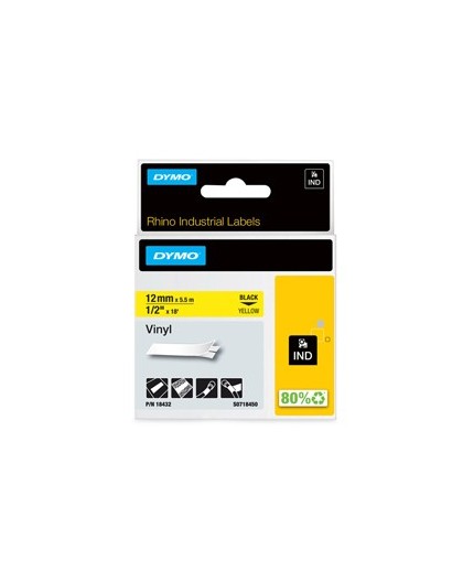 NASTRO VINILE 12mm x 5.5mt nero su giallo 18432 RHINO