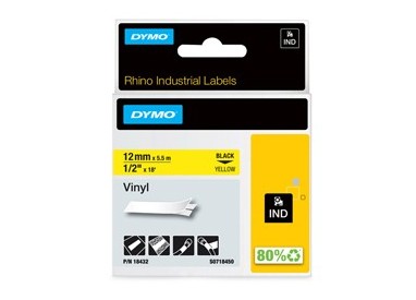 NASTRO VINILE 12mm x 5.5mt nero su giallo 18432 RHINO