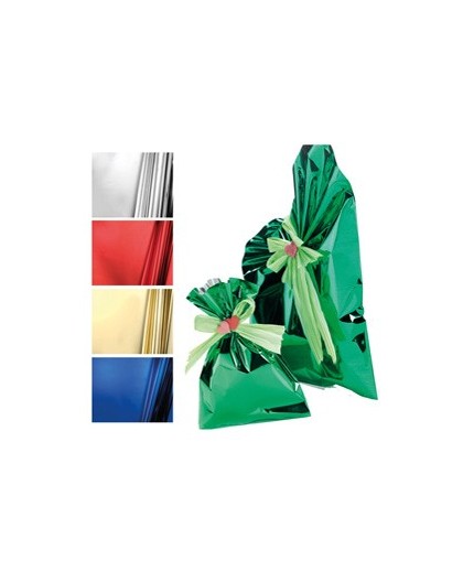 50 BUSTE REGALO IN PPL METAL LUCIDO 20x35cm BLU senza patella adesiva