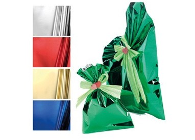 50 BUSTE REGALO IN PPL METAL LUCIDO 20x35cm BLU senza patella adesiva