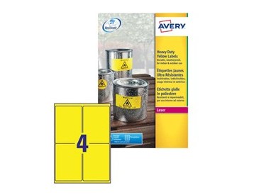Poliestere adesivo L6127 giallo fluo 20fg A4 99,1x139mm (4et/fg) laser Avery