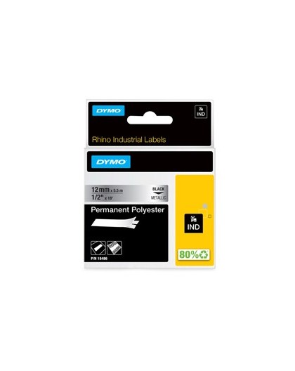 NASTRO POLIESTERE PERMANENTE 12mm x 5.5mt nero su metallo 18486 RHINO