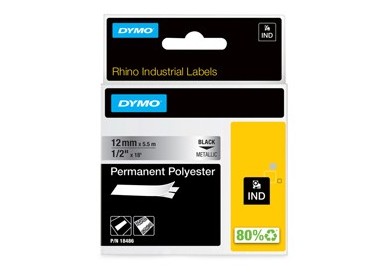 NASTRO POLIESTERE PERMANENTE 12mm x 5.5mt nero su metallo 18486 RHINO