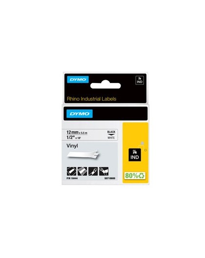 NASTRO VINILE 12mm x 5.5mt nero su bianco 18444 RHINO