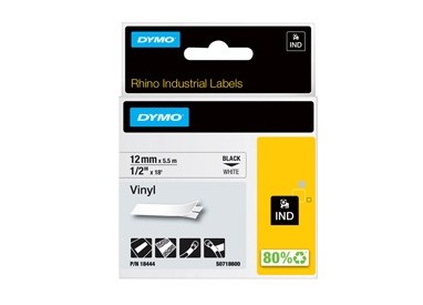 NASTRO VINILE 12mm x 5.5mt nero su bianco 18444 RHINO