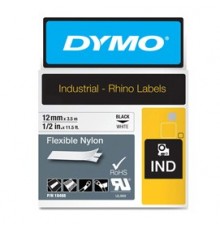 NASTRO NYLON FLESSIBILE 12mm x 3.5mt nero su bianco 18488 RHINO