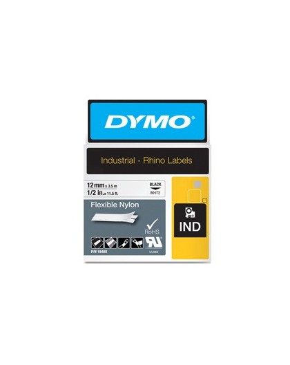 NASTRO NYLON FLESSIBILE 12mm x 3.5mt nero su bianco 18488 RHINO