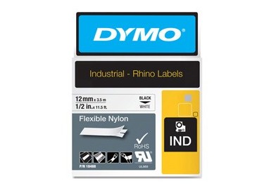 NASTRO NYLON FLESSIBILE 12mm x 3.5mt nero su bianco 18488 RHINO