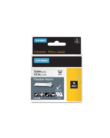 NASTRO NYLON FLESSIBILE 19mm x 3.5mt nero su bianco 18489 RHINO